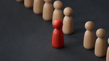 Business team leadership with one person standing out from the crowd with motivation speech concept.3D rendering on black background.
