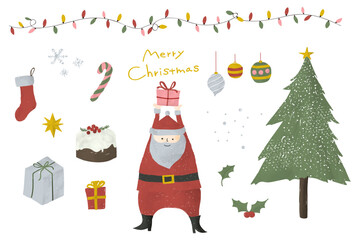 手描き風クリスマスのイラスト素材セット背景なし　