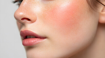 Fototapeta premium Closeup face of young girl with clean healthy skin. Skin care concept