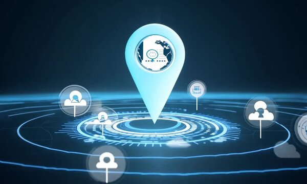 Digital location pin icon with artificial intelligence binary code in navigation app, Personalized travel recommendation design