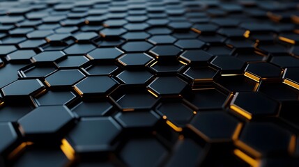 Obraz premium Abstract Pattern of Black Hexagonal Shapes with Glowing Edges
