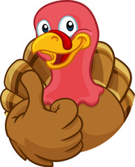 Turkey Thanksgiving or Christmas bird animal cartoon character giving a thumbs up
