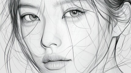 Obraz premium Line Art Portrait of a Woman's Face with Intricate Detail