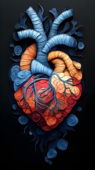 Fototapeta premium Whimsical Papercut of Stylized Healthy Heart and Vascular System