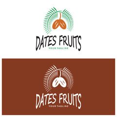 Date palm fruit plant logo design with leaves,seeds and date palm tree isolated background exotic organic plant.