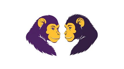 Obraz premium Cute Yellow Monkey and Purple Panda Logo Design in Vector on White Background