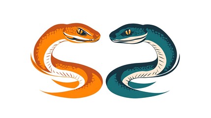 Obraz premium Vibrant Orange Snake and Teal Lizard Logo Vector on White Background - Minimalistic Reptile Design