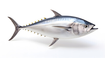 Fototapeta premium Fresh whole tuna fish with glossy silver skin isolated on white background