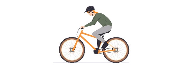 Naklejka premium A person riding an off-road bicycle, with a flat design featuring simple lines and minimal details, set against a white background in an illustrative style.