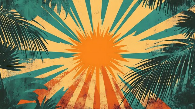 Tropical Luau Sunset Party Poster Design with Palm Tree Patterns and Beach Textures - Vibrant Summer Flyer Template Vector Illustration
