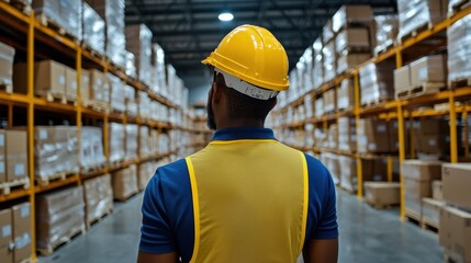 Supply Chain Manager Optimizing Inventory Levels in Large Warehouse with Copy Space for Text