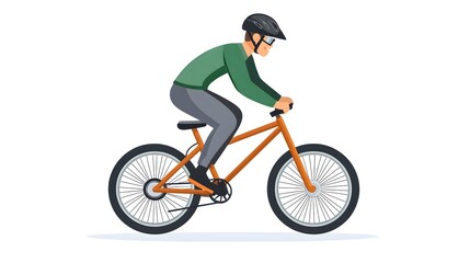 Obraz premium A person riding an off-road bicycle, with a flat design featuring simple lines and minimal details, set against a white background in an illustrative style.
