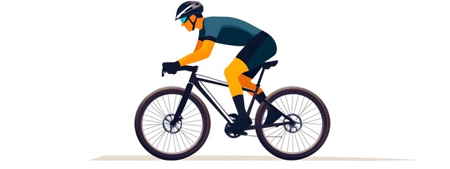 Fototapeta premium A person riding an off-road bicycle, with a flat design featuring simple lines and minimal details, set against a white background in an illustrative style.