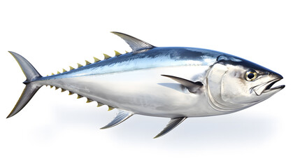 Fototapeta premium Fresh whole tuna fish with glossy silver skin isolated on white background