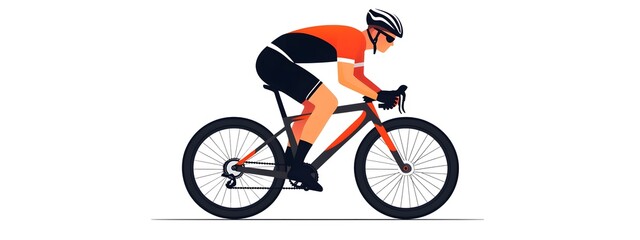 A person riding an off-road bicycle, with a flat design featuring simple lines and minimal details, set against a white background in an illustrative style.