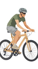 Obraz premium A person riding an off-road bicycle, with a flat design featuring simple lines and minimal details, set against a white background in an illustrative style.