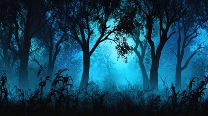 Eerie Nighttime Forest Silhouette