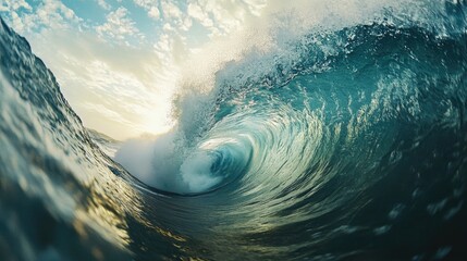 A perfect barrel wave in the ocean, showcasing the power and beauty of nature in motion