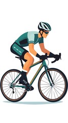 Fototapeta premium A person riding an off-road bicycle, with a flat design featuring simple lines and minimal details, set against a white background in an illustrative style.