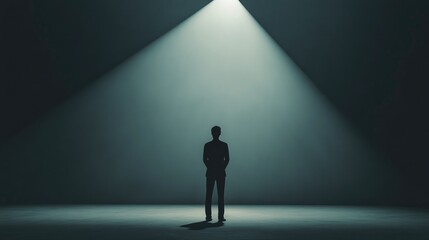 Obraz premium A person standing under a spotlight, preparing to deliver a speech.