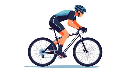 Obraz premium A person riding an off-road bicycle, with a flat design featuring simple lines and minimal details, set against a white background in an illustrative style.