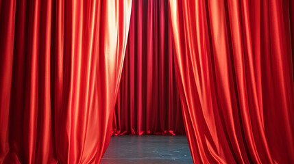 Fototapeta premium Realistic illustration of red theatre curtain. Stage With Red Curtain 