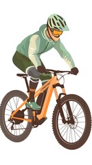 Fototapeta premium A person riding an off-road bicycle, with a flat design featuring simple lines and minimal details, set against a white background in an illustrative style.