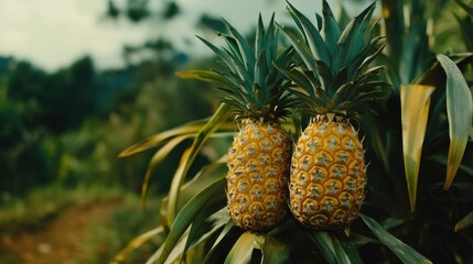 Obraz premium Pineapples in a Lush Tropical Environment