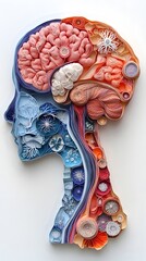 Detailed 3D Paper Cut of Human Brainstem Showing Intricate Anatomical Layers