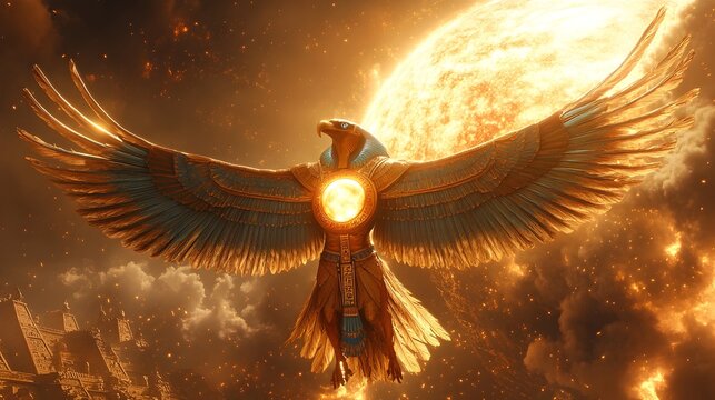 Majestic Artwork of Ra the Revered Egyptian Sun Deity Soaring Through the Heavens