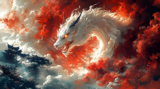 Vibrant Digital Painting of Shinto Sun Goddess Amaterasu Emerging from Cave with Brilliant Light and Traditional Japanese Scenery