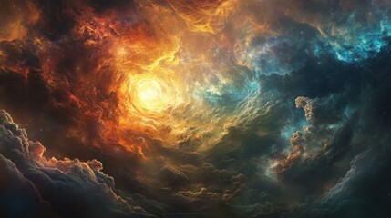 Cosmic Clouds and a Glowing Nebula in the Vastness of Space