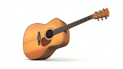Front View of a Very Rare Vintage Acoustic Guitar Isolated on a White Background &ndash; Classic Antique String Instrument with Unique Historic Value






