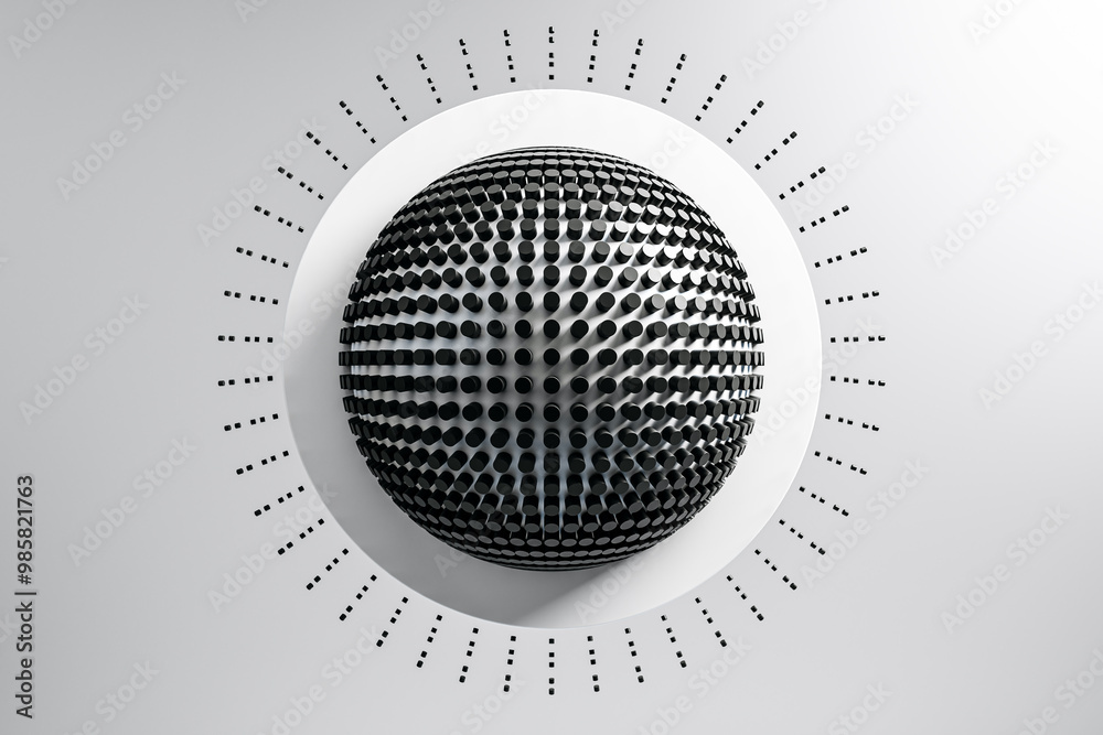 Aufkleber Abstract black sphere with dotted pattern on grey background. 3D Rendering