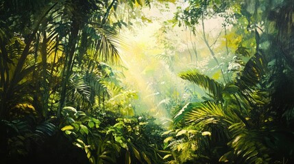 A Sunlit Path Through a Lush Tropical Forest