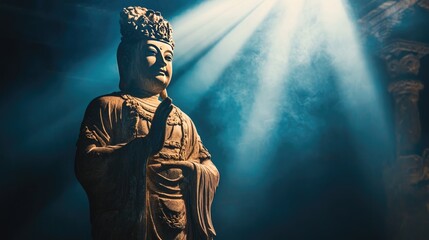 A statue under a bright spotlight, emphasizing its details and craftsmanship.