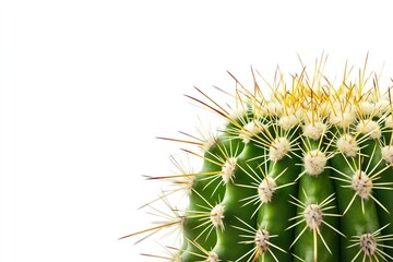 Close-up of a wild desert cactus plant with spikes in green, isolated on a white backdrop. Generative Ai