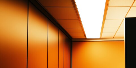 Obraz premium Bright lights illuminate a cozy interior with rich wooden panels, creating a warm and inviting atmosphere