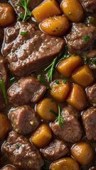 Close up shot of beef stew with carrots