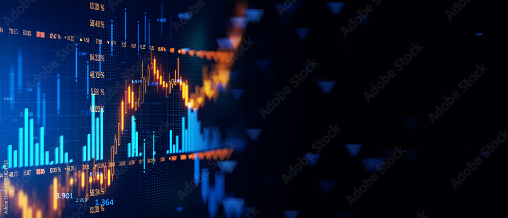 Aufkleber Forex trading graph with financial data on a dark background. 3D Rendering