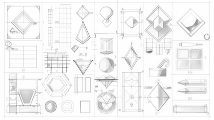 Templates with standard shapes and symbols for adding common elements to drawings