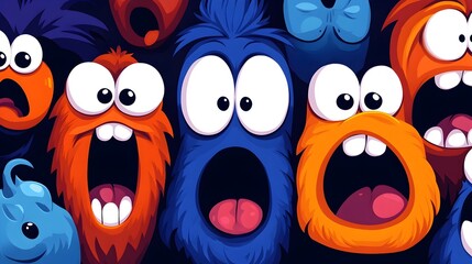 Obraz premium Eclectic Menagerie of Expressive Cartoon Creatures in Vibrant Digital