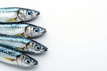 Isolated fresh sardine ocean fish on a white backdrop. Generative Ai