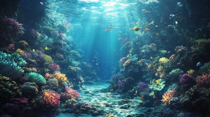 Fototapeta premium Underwater Scene with Coral Reefs and Fish