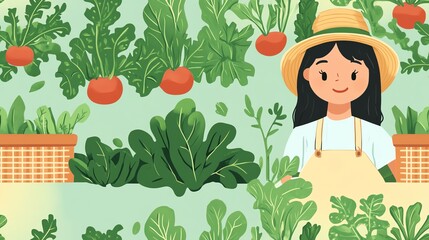A cheerful gardener surrounded by fresh vegetables, showcasing the beauty of nature and sustainable gardening practices.