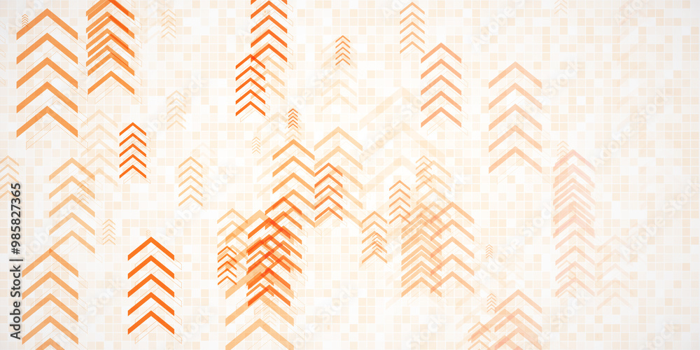 Aufkleber Abstract background with orange arrows on light pixelated backdrop. 3D Rendering