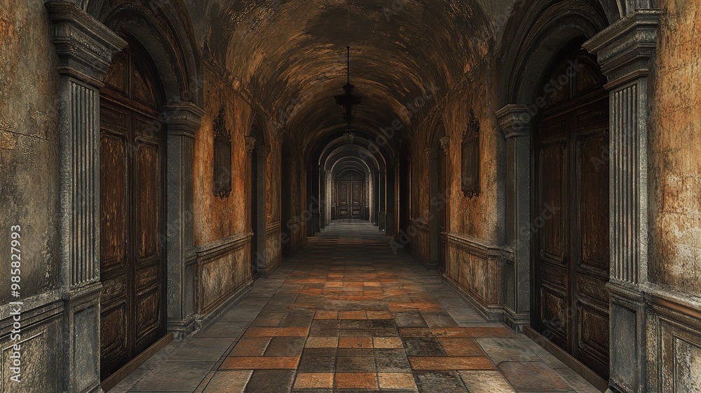 Wall mural Dark and Mysterious Hallway in an Old Building