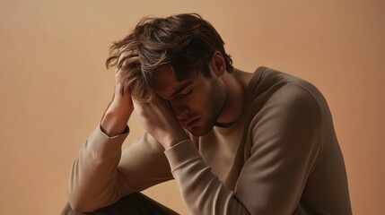 Man Sitting with Head Resting in Thoughtful Pose