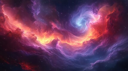 Fototapeta premium abstract digital artwork featuring swirling nebulas of vibrant purples deep reds and electric blues with fractal patterns emerging from darkness