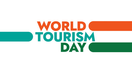 World Tourism Day colorful text typography on white or black background banner illustration great for wishing and celebrating Happy World Tourism Day in september